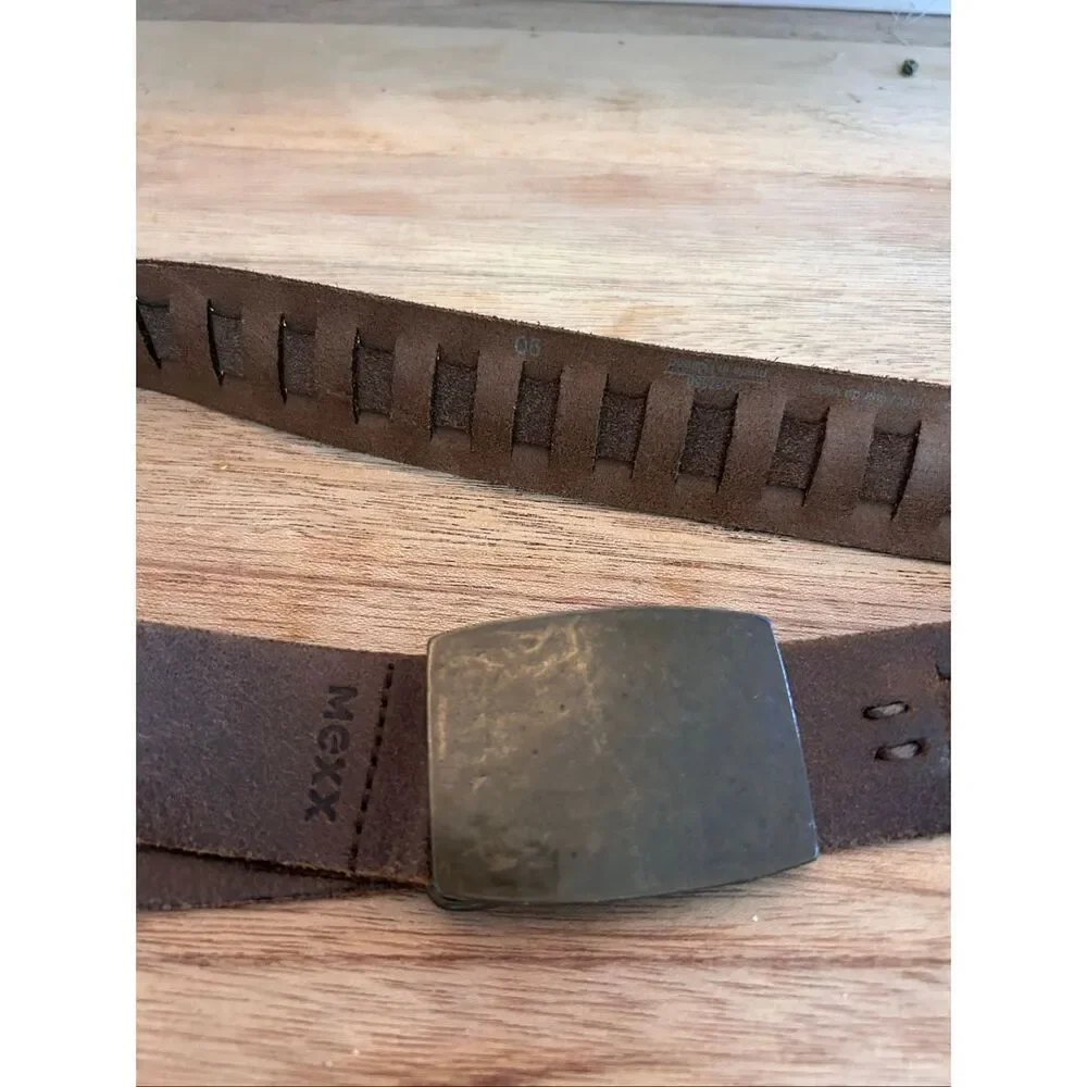 Mexx Brown rustic leather belt leather belt men's leather belt size L with buckl